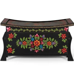 Wohnen Schwarze Truhe mit bunter Blumen Malerei - Sacrala