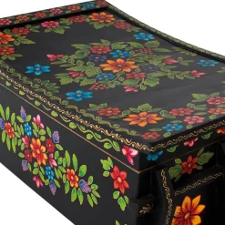 Wohnen Schwarze Truhe mit bunter Blumen Malerei - Sacrala