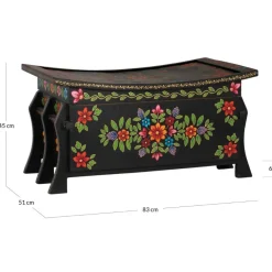 Wohnen Schwarze Truhe mit bunter Blumen Malerei - Sacrala