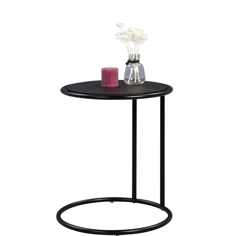 Wohnen Telefontische*Schwarzer Anstelltisch in Rund 45cm - Odyssena