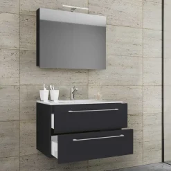 Wohnen Schwarze Möbel|Glasmöbel*Schwarzer Badezimmer-Waschplatz Set - Gloriella (zweiteilig)