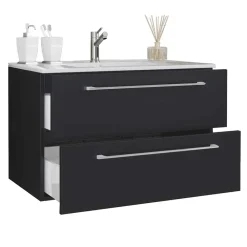 Wohnen Schwarze Möbel|Glasmöbel*Schwarzer Badezimmer-Waschplatz Set - Gloriella (zweiteilig)