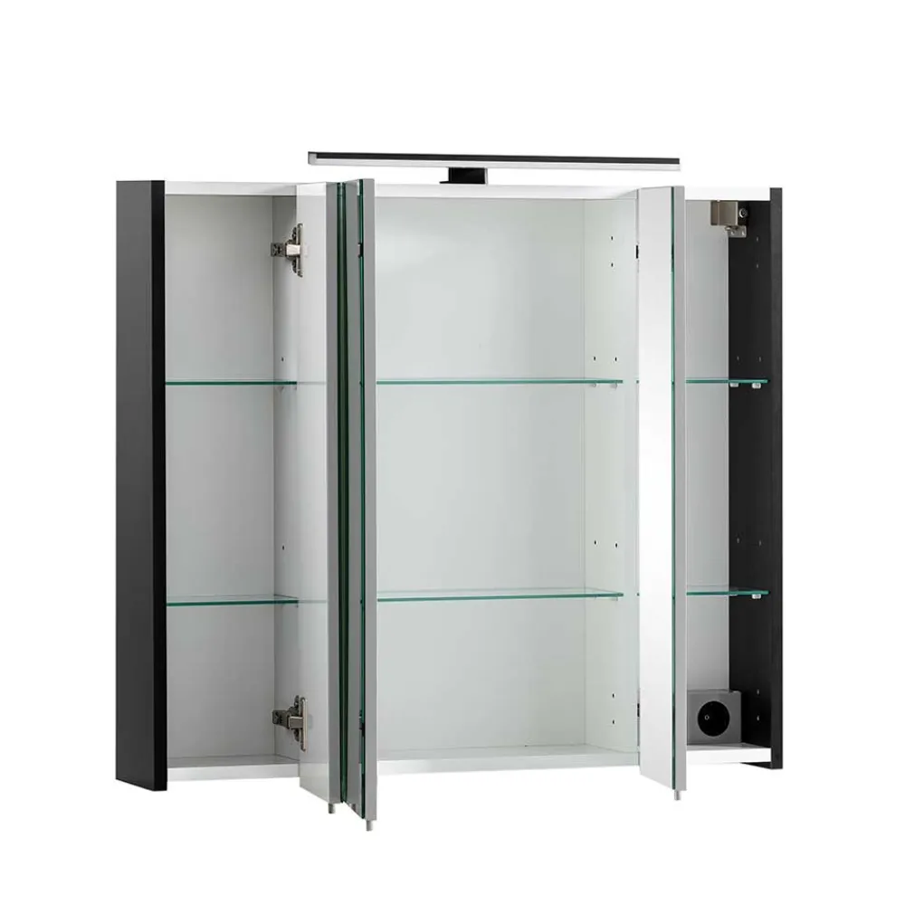 Wohnen Schwarzer Bad-Spiegelschrank 3-türig - Riguna