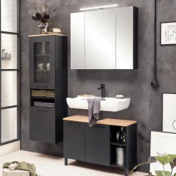 Wohnen Schwarzer Bad-Spiegelschrank 3-türig - Riguna