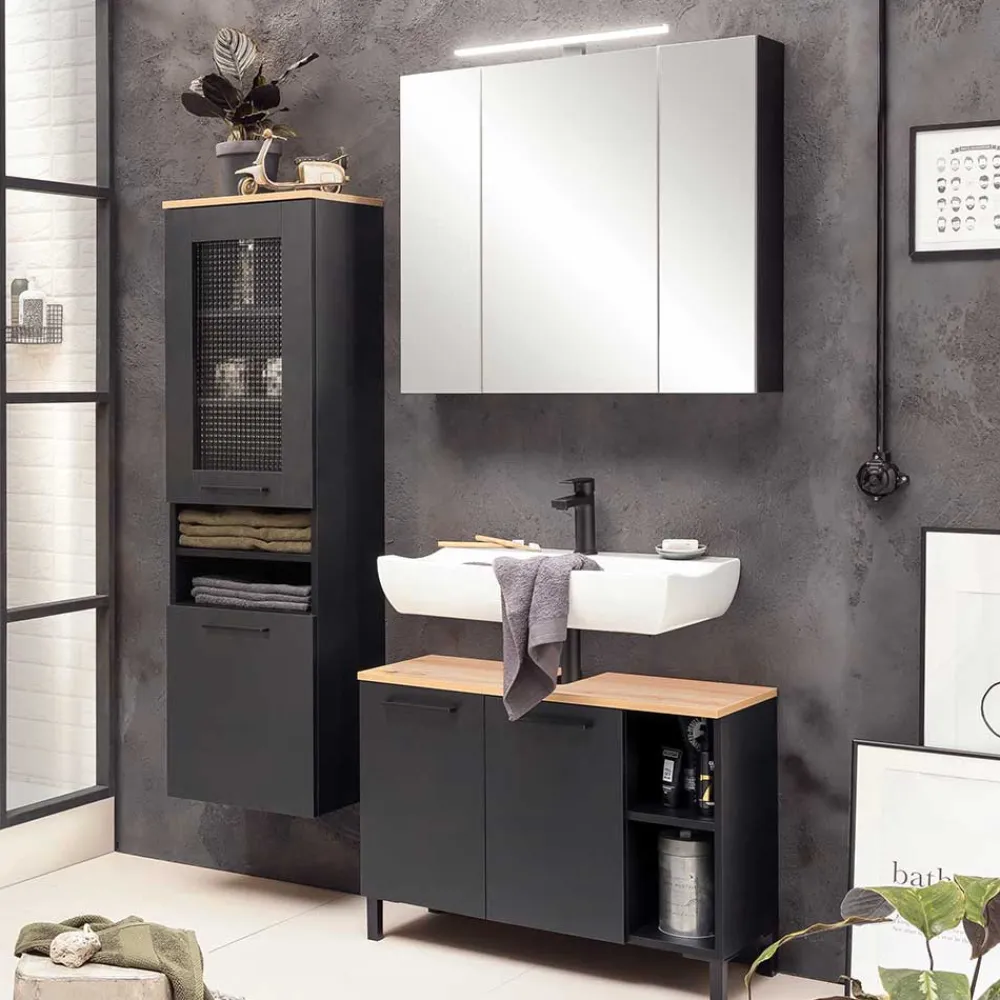 Wohnen Schwarzer Bad-Spiegelschrank 3-türig - Riguna