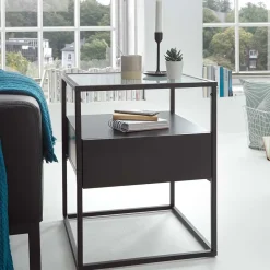 Wohnen Küchentische|Couchtisch*Schwarzer Beistelltisch mit Klarglas Platte - Troketta