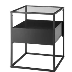 Wohnen Küchentische|Couchtisch*Schwarzer Beistelltisch mit Klarglas Platte - Troketta