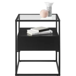 Wohnen Küchentische|Couchtisch*Schwarzer Beistelltisch mit Klarglas Platte - Troketta