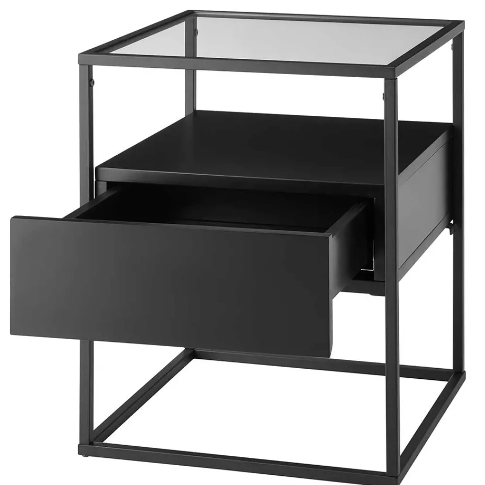 Wohnen Küchentische|Couchtisch*Schwarzer Beistelltisch mit Klarglas Platte - Troketta