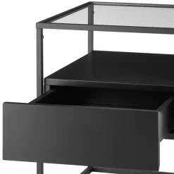 Wohnen Küchentische|Couchtisch*Schwarzer Beistelltisch mit Klarglas Platte - Troketta