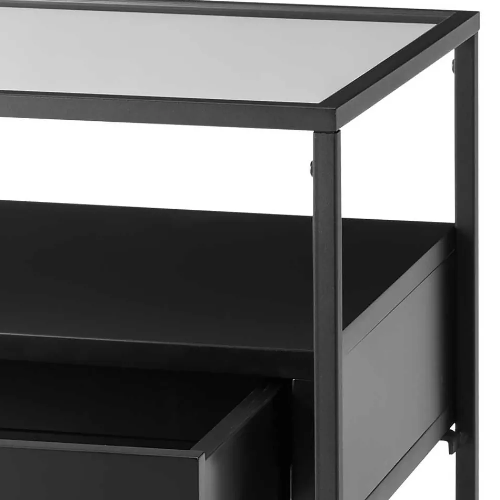 Wohnen Küchentische|Couchtisch*Schwarzer Beistelltisch mit Klarglas Platte - Troketta