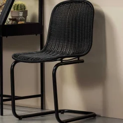 Wohnen Rattanmöbel*Schwarzer Freischwinger aus Kunstrattan - Babette (2er Set)