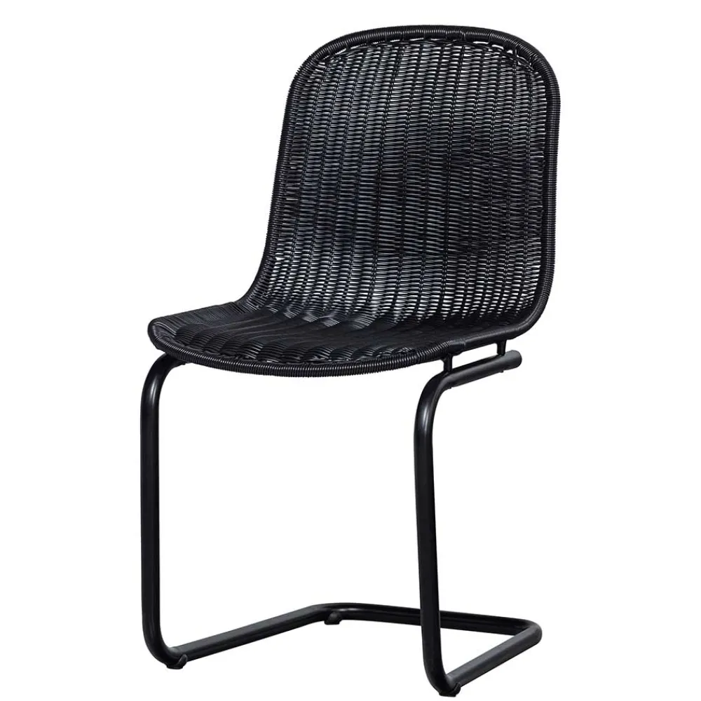 Wohnen Rattanmöbel*Schwarzer Freischwinger aus Kunstrattan - Babette (2er Set)