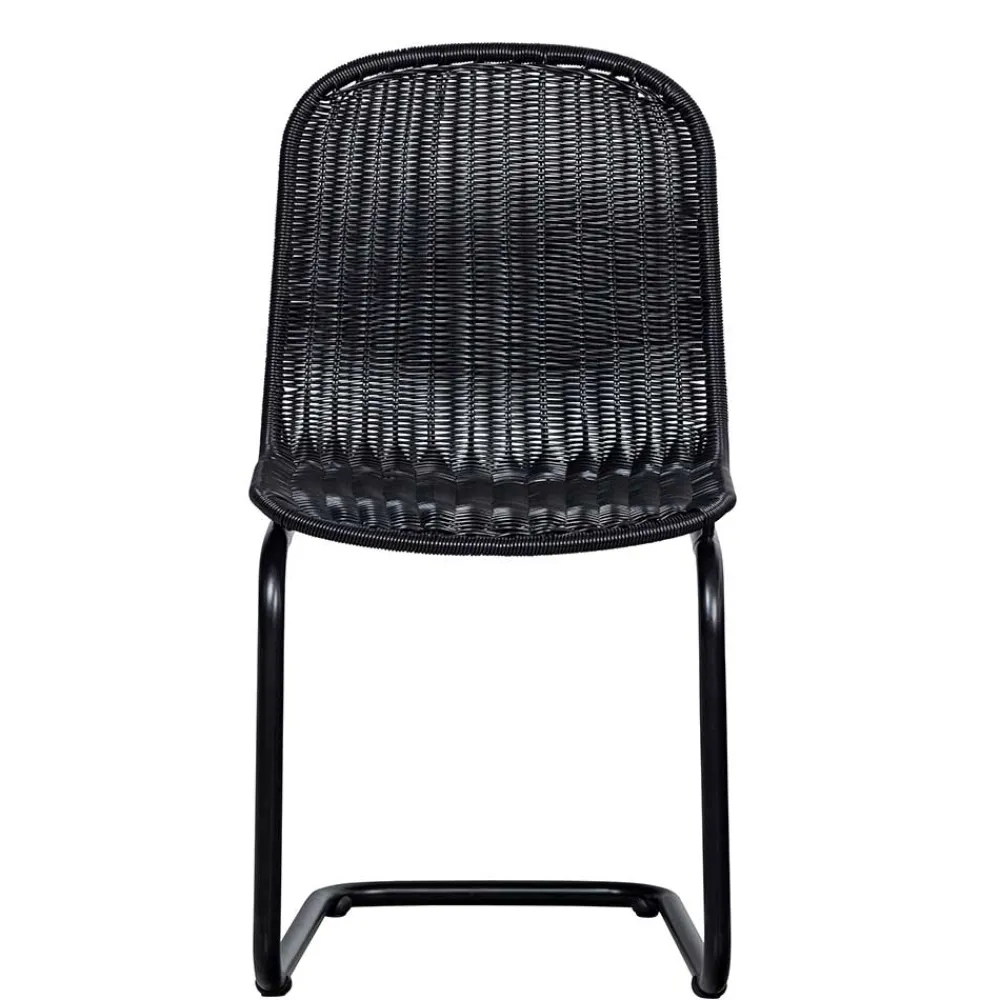 Wohnen Rattanmöbel*Schwarzer Freischwinger aus Kunstrattan - Babette (2er Set)