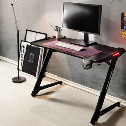 Wohnen Schwarzer Gamer PC Tisch mit LED Beleuchtung - Frogs