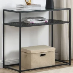 Wohnen Telefontische*Schwarzer Konsolentisch mit Glasplatte - Panfreda