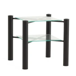 Wohnen Nachttische*Schwarzer Metall Nachttisch Frisata mit zwei Glasplatten