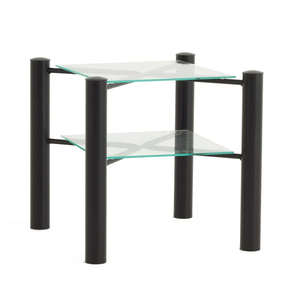 Wohnen Nachttische*Schwarzer Metall Nachttisch Frisata mit zwei Glasplatten