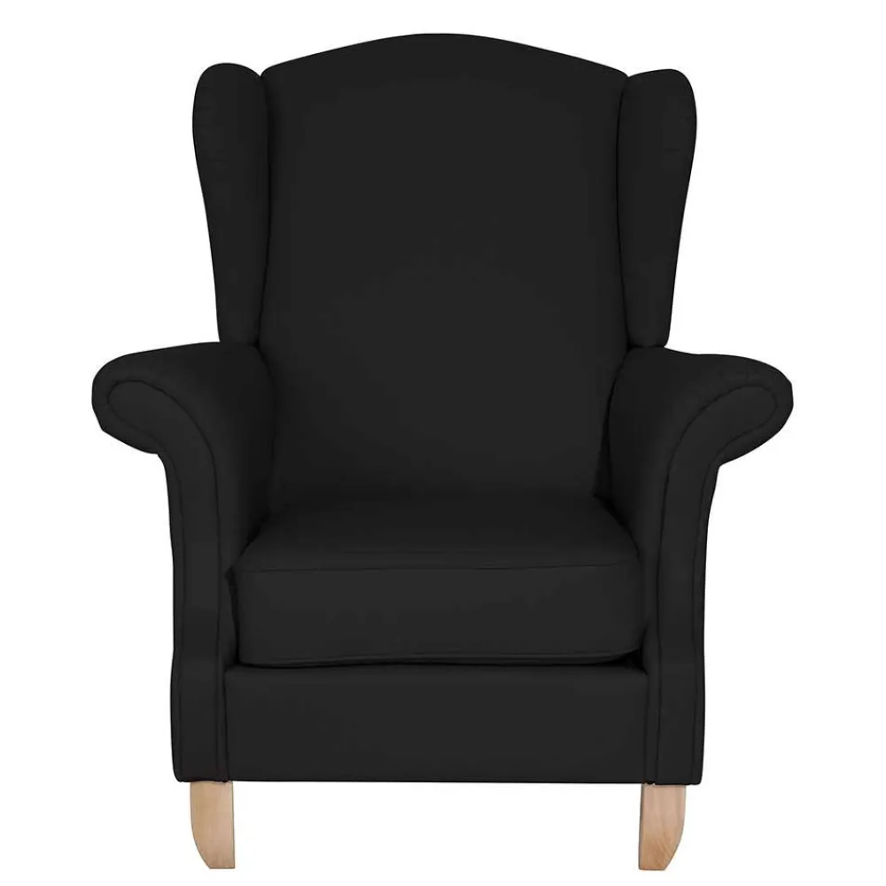 Wohnen Sessel & Hocker|Sessel*Schwarzer Ohrenbackensessel aus Kunstleder - Yannik