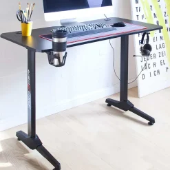 Wohnen Schwarzer PC Schreibtisch mit Kabeldurchlass - Limon