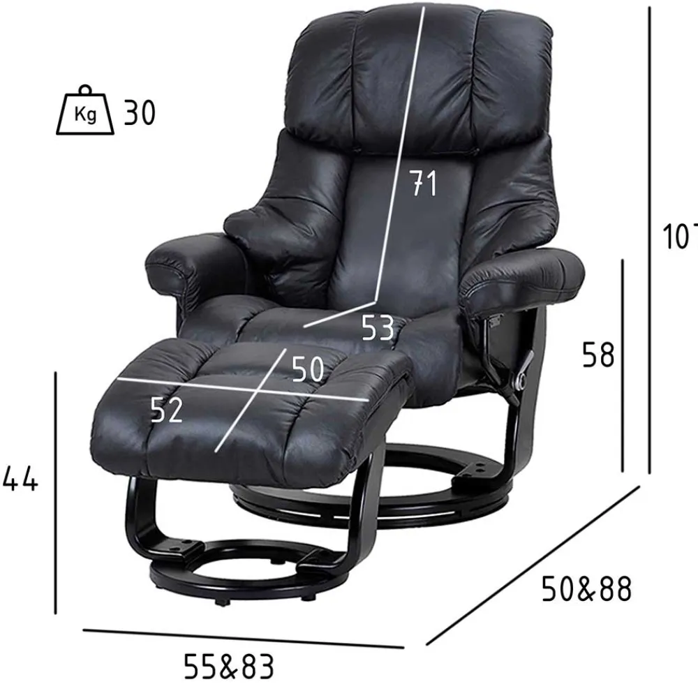 Wohnen Schwarzer Relaxsessel mit Fußablage - Nautygo (zweiteilig)