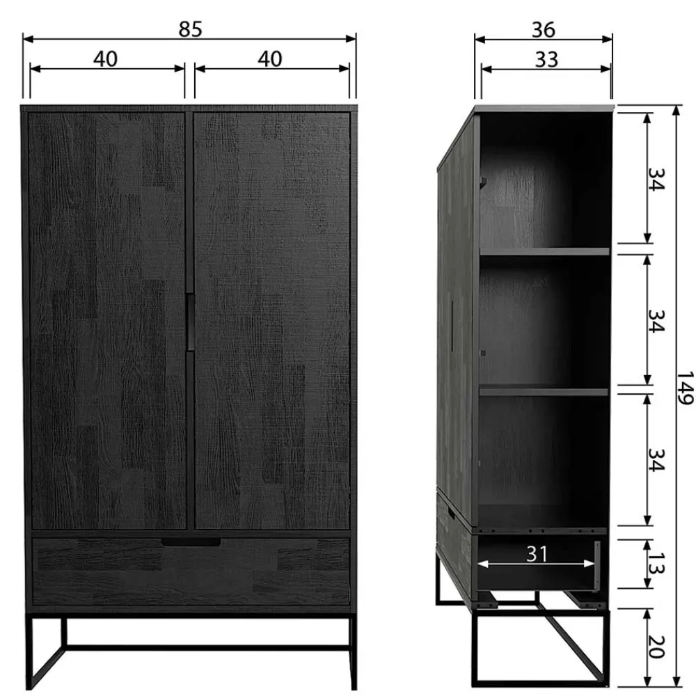 Wohnen Kommoden|Esszimmerschränke*Schwarzer Schrank aus Holz & Metall - Almery