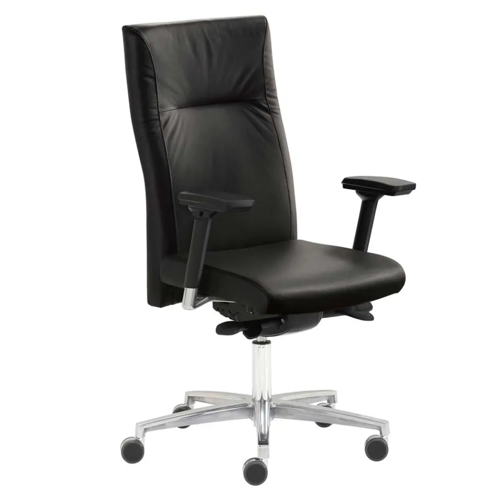 Wohnen Schwarzer Schreibtischsessel mit Lederbezug - Heliawa