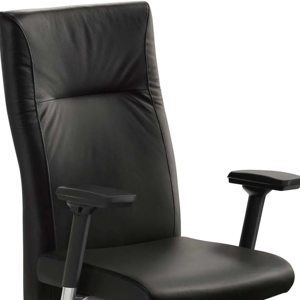 Wohnen Schwarzer Schreibtischsessel mit Lederbezug - Heliawa