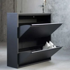 Wohnen Schuhschränke*Schwarzer Schuhschrank aus Stahl - Silo