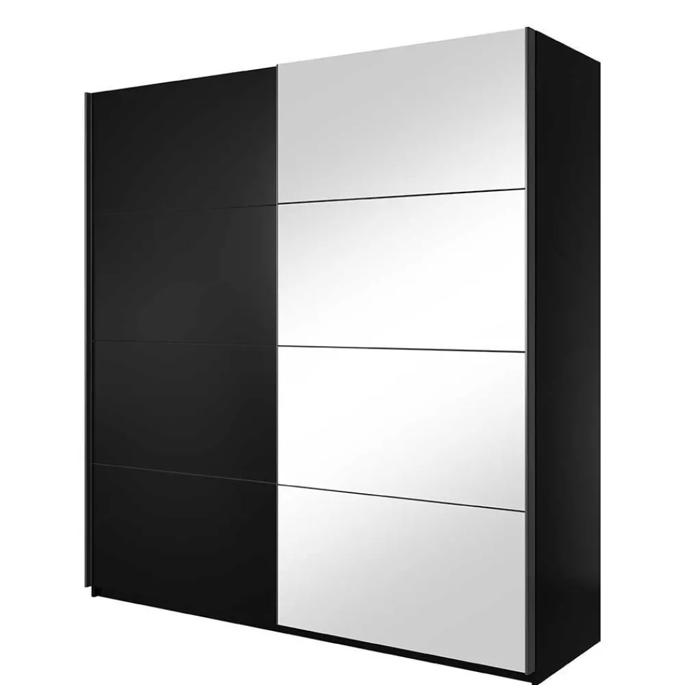 Wohnen Kleiderschränke|Kleiderschränke*Schwarzer Schwebetürenschrank mit Spiegel - Excellenta