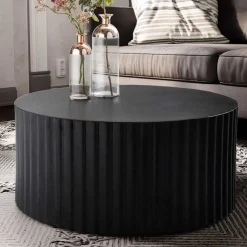 Wohnen Schwarzer Sofatisch mit gerilltem Zylindergestell - Crocetta