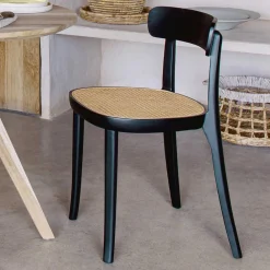 Wohnen Schwarzer Stühle mit Rattan - Racer (2er Set)