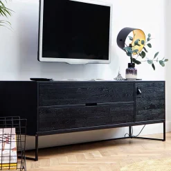 Wohnen Schwarzer TV Unterschrank mit zwei Schubladen - Almery