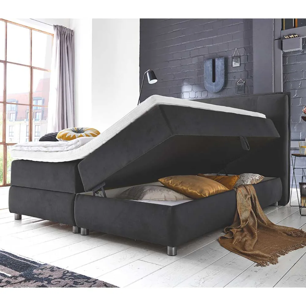 Wohnen Schwarzes Boxspringbett mit Bettkasten - Luya