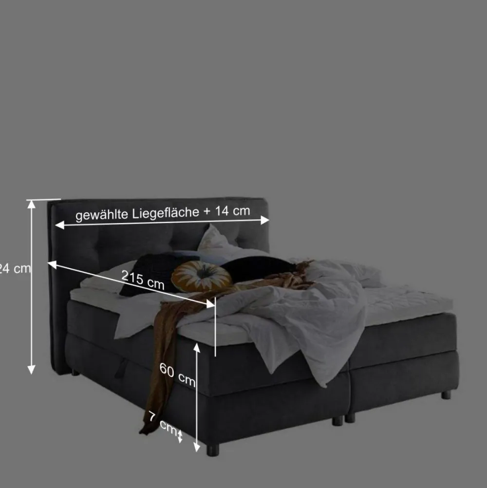 Wohnen Schwarzes Boxspringbett mit Bettkasten - Luya