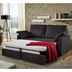 Wohnen Sofas|Sofa*Schwarzes 2er Sofa mit Schlaffunktion - Laromain