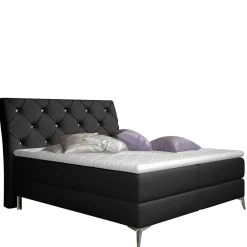 Wohnen Schwarzes Kunstlederbett mit Matratzen und Topper - Esther