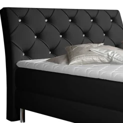 Wohnen Schwarzes Kunstlederbett mit Matratzen und Topper - Esther