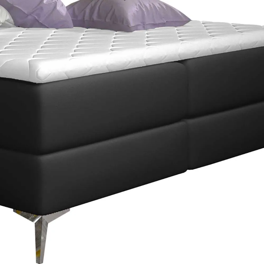 Wohnen Schwarzes Kunstlederbett mit Matratzen und Topper - Esther