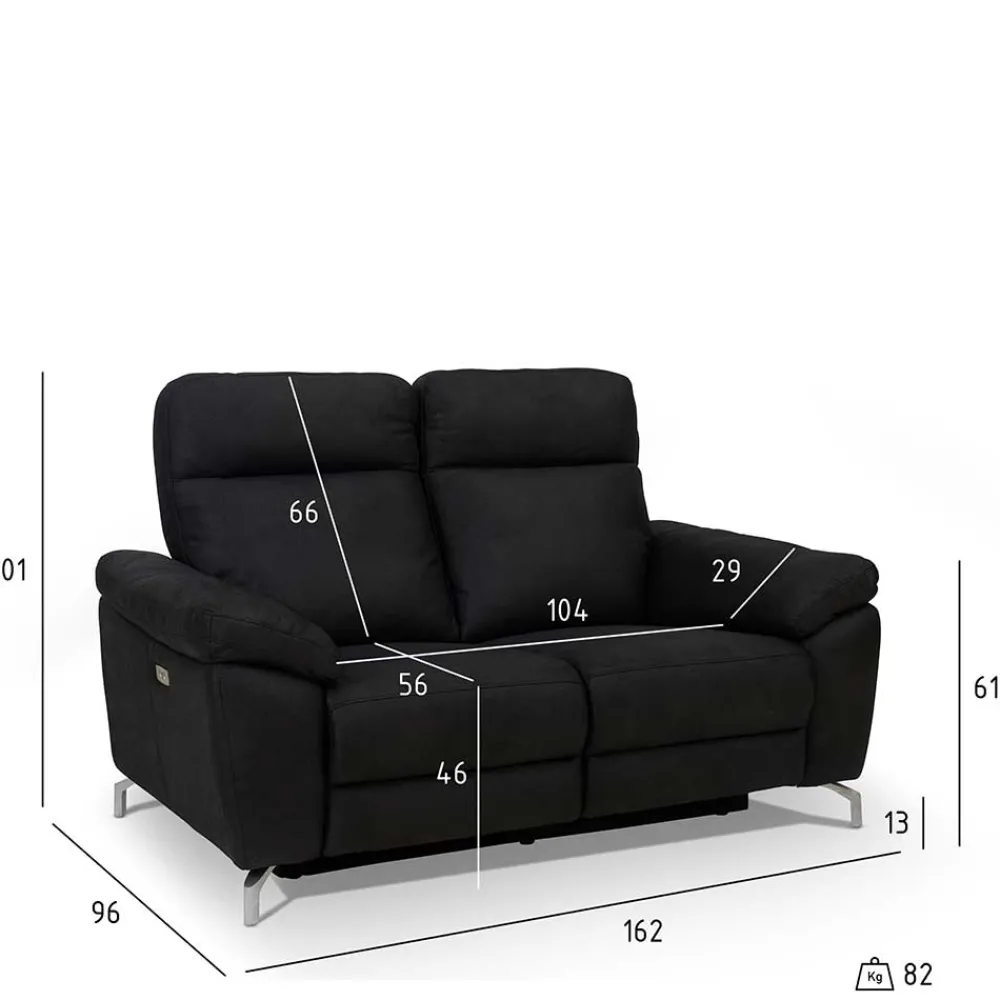 Wohnen Sofas|Sofa*Schwarzes Zweier Sofa mit Relaxfunktion - Salma