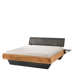 Wohnen Graue Möbel|Naturholzmöbel*Schwebebett mit Leder-Kopfteil - Emjan