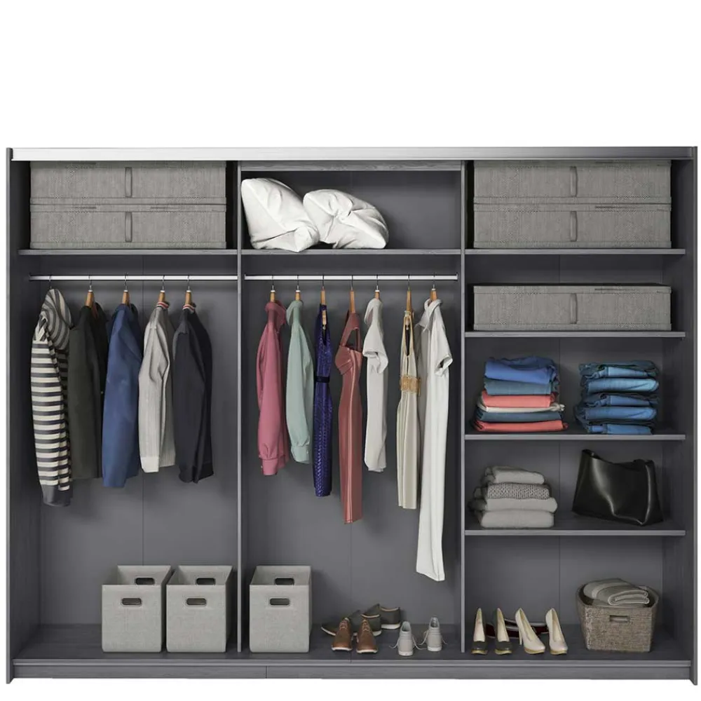 Wohnen Kleiderschränke|Kleiderschränke*Schwebetüren-Kleiderschrank in Eiche Grau - Carika