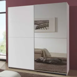 Wohnen Schwebetürenkleiderschrank in Weiß mit Spiegel - Uvaiano