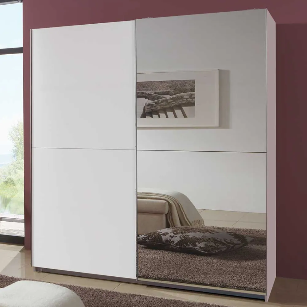Wohnen Schwebetürenkleiderschrank in Weiß mit Spiegel - Uvaiano