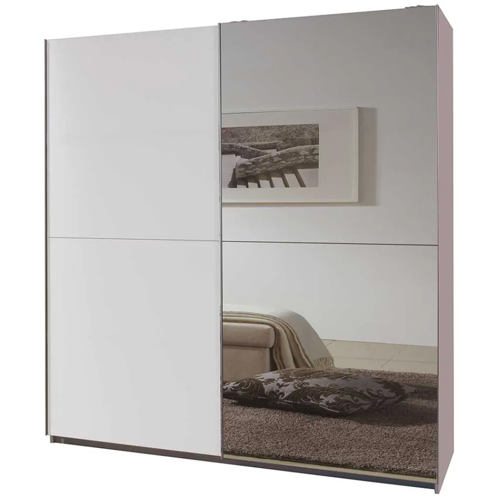 Wohnen Schwebetürenkleiderschrank in Weiß mit Spiegel - Uvaiano