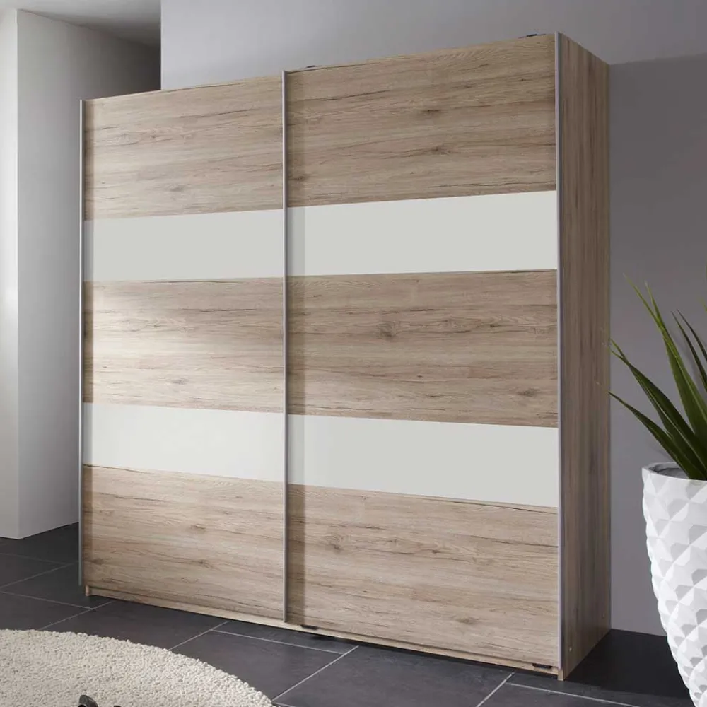 Wohnen Jugendzimmerschränke*Schwebetürenschrank in Eiche San Remo & Weiß - Binokaranka