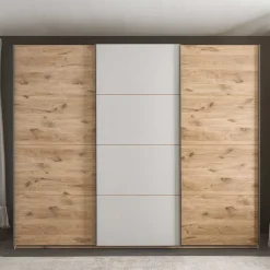 Wohnen Schwebetürenschrank in Grau und Wildeiche Hell - Simple