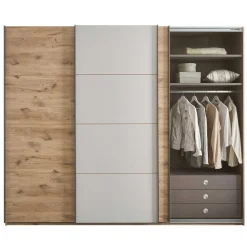 Wohnen Schwebetürenschrank in Grau und Wildeiche Hell - Simple