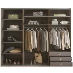 Wohnen Schwebetürenschrank in Grau und Wildeiche Hell - Simple