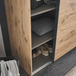 Wohnen Schwebetürenschrank in Grau und Wildeiche Hell - Simple